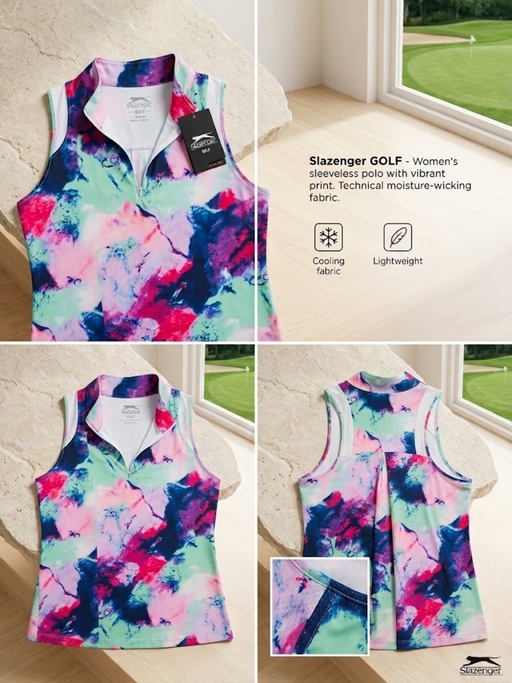 Slazenger Women's Sleeveless Polo Tank - Pink, Blue, Mint